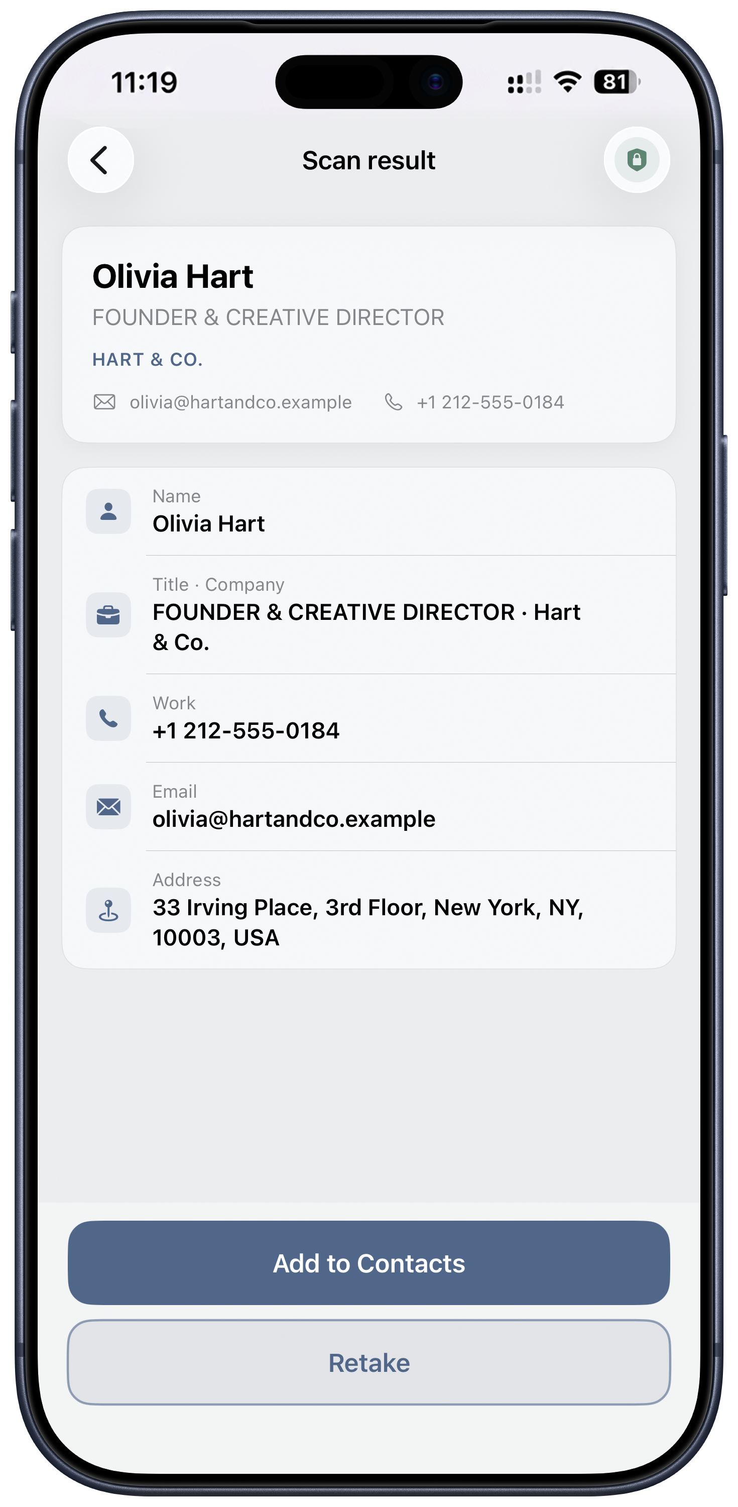 Cardr app — contact ready to save